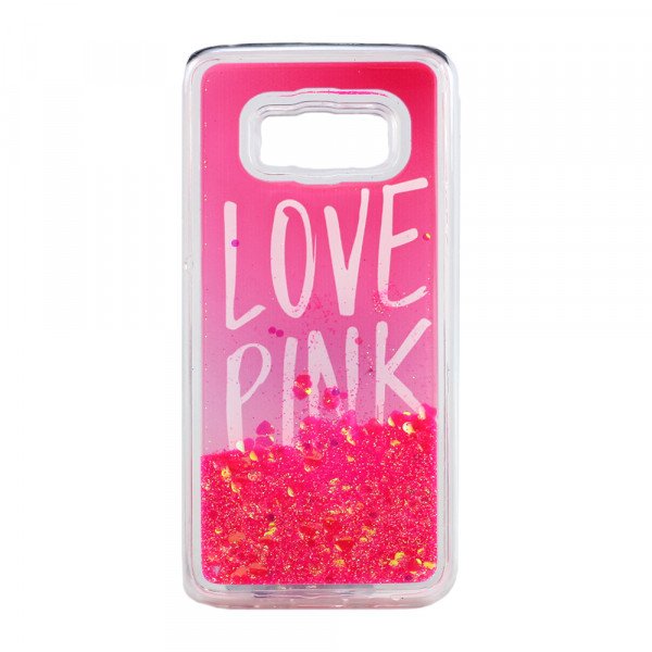 Wholesale Samsung Galaxy S8 Design Glitter Liquid Star Dust Clear Case (Love Pink Hot Pink)